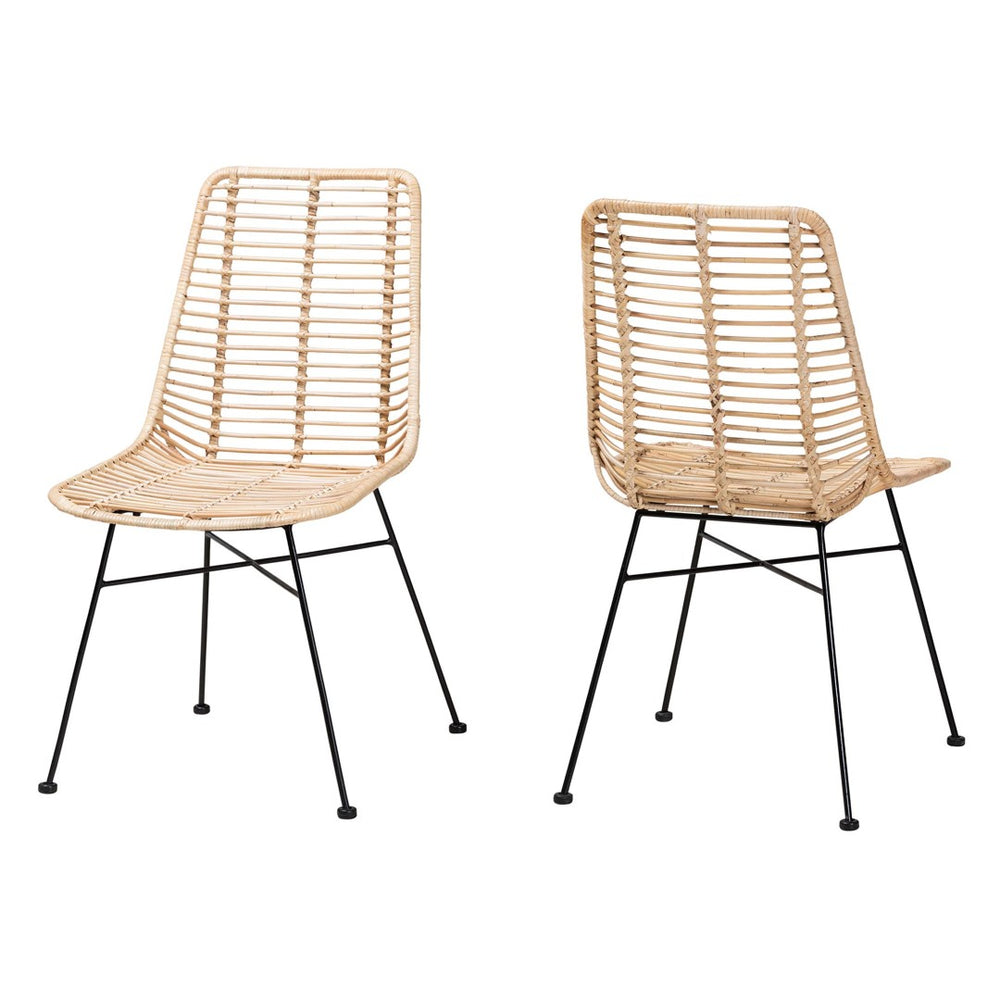 English Elm Modern Boho Rattan Rod Dining Chair Set of Two with Crisscross Base for Casual Spaces B2750P420371