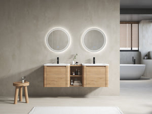 English Elm 60'' Wall-Mounted Vanity with White Ceramic Sink, Plywood Shelves, Soft-Close Door, Scratch & Water-Resistant Finish W999S00381