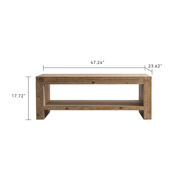 English Elm Solid Wood Rectangular Coffee Table - Rustic 2-Tier Design With Storage Shelf For Living Room Charm W3158P297407-GIGA