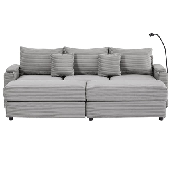 English Elm 95.3" Modern 3-Seater Sectional Sofa With Storage, Usb Ports & Movable Ottomans For Cozy Living Room N719S001613E
