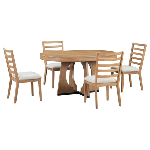 English Elm Trexm Extendable Round Dining Set Oak Veneer Sculptural Base Seats Four to Six Natural ST000131AAD-2026