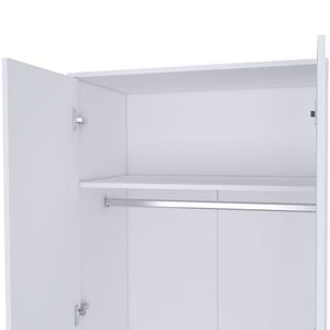 English Elm Rio White Double Door Armoire 71" High with Hanging Rod, Spacious Top Shelf & Hidden Bottom Drawer B128S00112