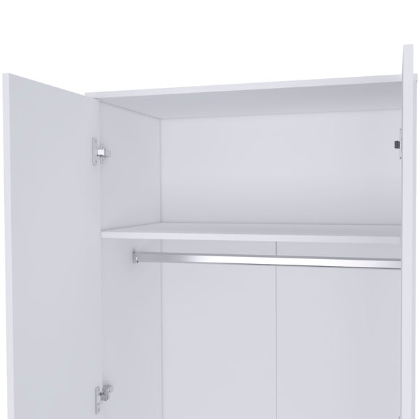 English Elm Rio White Double Door Armoire 71" High with Hanging Rod, Spacious Top Shelf & Hidden Bottom Drawer B128S00112