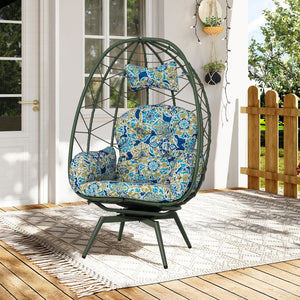 English Elm Oversized Swivel Rattan Egg Chair with Plush Cushions for Patio or Living Room T5880P501012