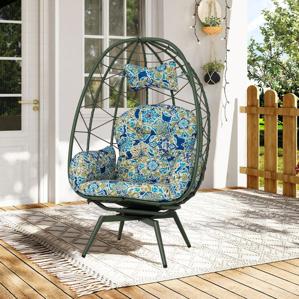English Elm Oversized Swivel Rattan Egg Chair with Plush Cushions for Patio or Living Room T5880P501012