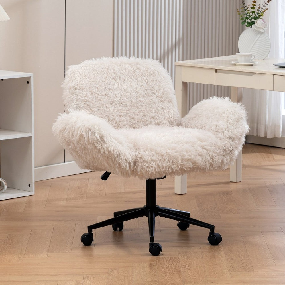 English Elm Criss Cross Swivel Chair Fluffy Lamb Wool Fleece Ergonomic Seat for Home Office W3248P424651