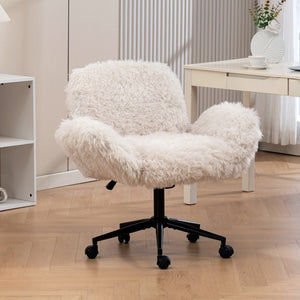 English Elm Criss Cross Swivel Chair Fluffy Lamb Wool Fleece Ergonomic Seat for Home Office W3248P424651