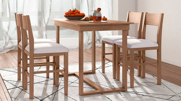 English Elm Topmax Farmhouse Counter Height Dining Set Seats Four with Cushioned Chairs Acacia Veneer SP000230AAD