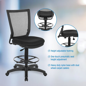 OSP Home Furnishings Soft Frame Drafting Chair with Mesh Back Padded Seat and Adjustable Foot Ring for Studios 69340-30
