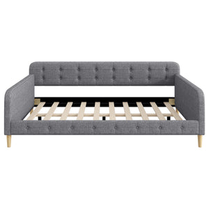 English Elm Queen Upholstered Daybed with Tufted High Sideboard, Linen Finish, Solid Wood Frame, 800lb Capacity Gray N7500001850E