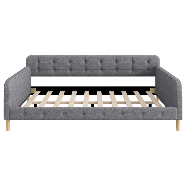English Elm Queen Upholstered Daybed with Tufted High Sideboard, Linen Finish, Solid Wood Frame, 800lb Capacity Gray N7500001850E