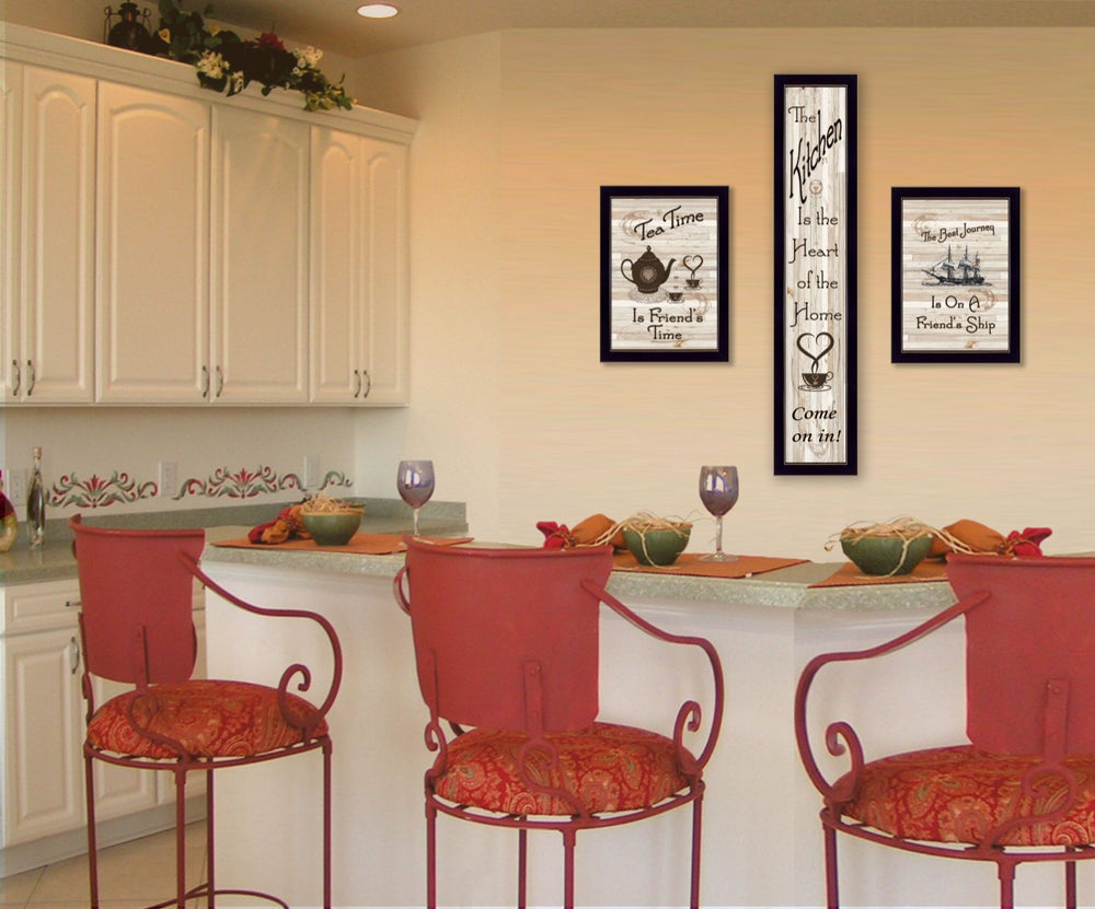 English Elm "the the Kitchen Collection Triptych Black Framed Wall Art Set for Dining and Living Spaces B06787046