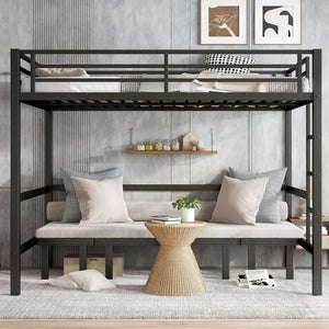 English Elm Queen Metal Bunk Bed - Versatile Queen-Over-Queen With Pull-Out Lower Section & Safety Rails, Black W1580S00208-GIGA