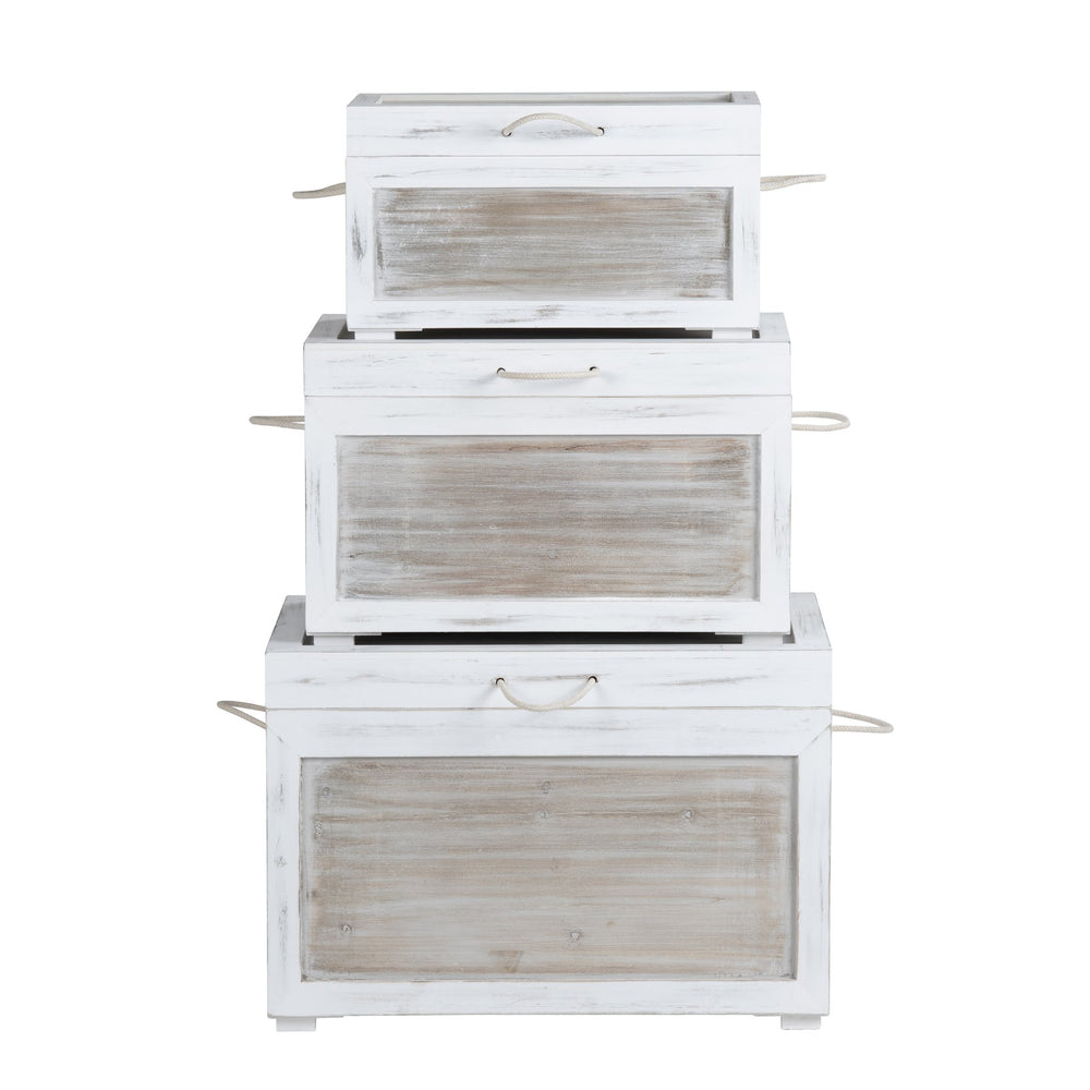 Crestview Collection Coastal Rustic Wooden Storage Trunks Set – Vintage Charm & Easy Organization For Your Living Room White Solid Wood Cvfzr6202