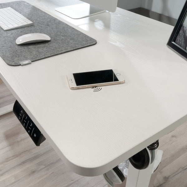 English Elm Sit/Stand Desk In Modern White Finish With Ergonomic Height Adjustment & Integrated Charging Options B356P402616-GIGA