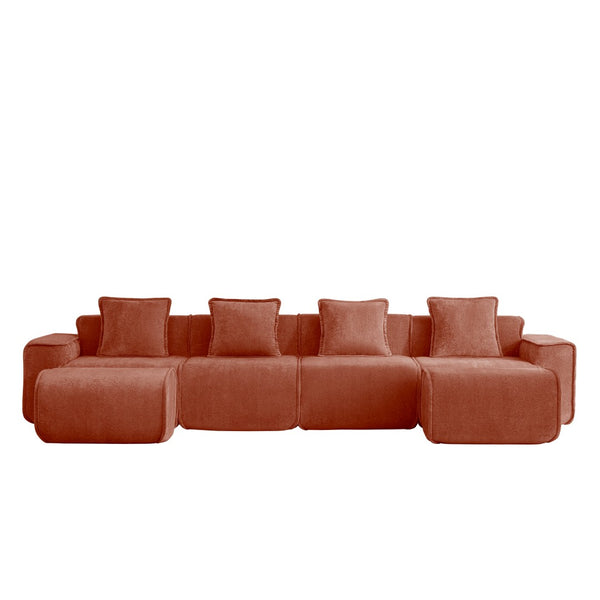 English Elm Streamlined Modular U-shape Sectional Velvet Sofa with Cloud Comfort and Movable Ottomans Red W3041S00363