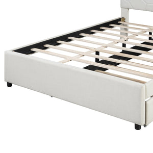 English Elm Queen Linen Upholstered Platform Bed with Brick Textured Headboard and Pull Out Trundle SF000004AAA-1