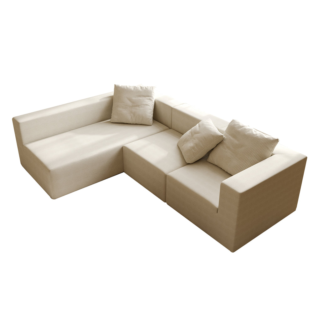 English Elm L Shaped Modular Sectional Sofa - 110" Corduroy Couch With Deep Seats & Movable Ottoman For Comfort W3670S00001