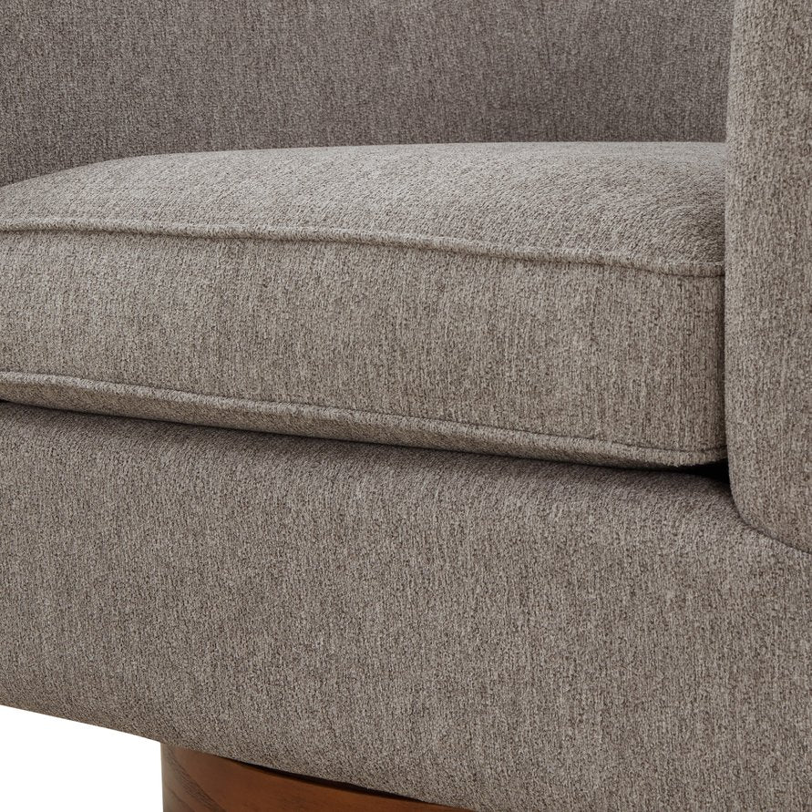 English Elm Miramar Plush Chenille Barrel Swivel Chair with Warm Wood Base, 360° Comfort and Removable Cushion Gray B050P322578