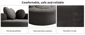 English Elm Round Cloud Sofa Bed Waffle Fabric Memory Foam Convertible Couch for Small Space Living Black+ Gray W3224P492085