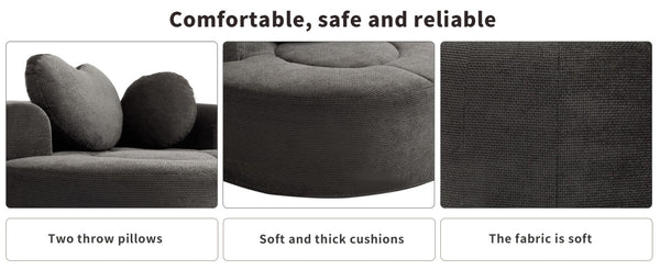 English Elm Round Cloud Sofa Bed Waffle Fabric Memory Foam Convertible Couch for Small Space Living Black+ Gray W3224P492085