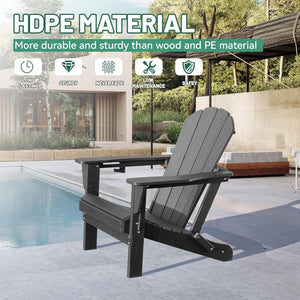 English Elm Adirondack Hdpe Folding Chair Set Outdoor Patio Fire Pit Seating with Cup Holder Gray W1859P453283