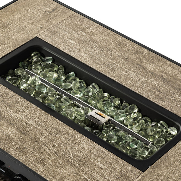 English Elm 32" Outdoor Propane Fire Pit Table with Ceramic Top, 50,000 BTU Stainless Steel Burner, Wicker Base and Tank Cover Beige W853P202196