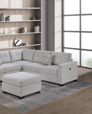English Elm Casual Tufted Sectional Sofa Set with USB One-Arm Loveseat, Nailhead Trim, Pillows & Ottoman - Sleek Comfort and Versatile Configuration Beige,Neutral 59 L x 40 W x 27 H B011S01784
