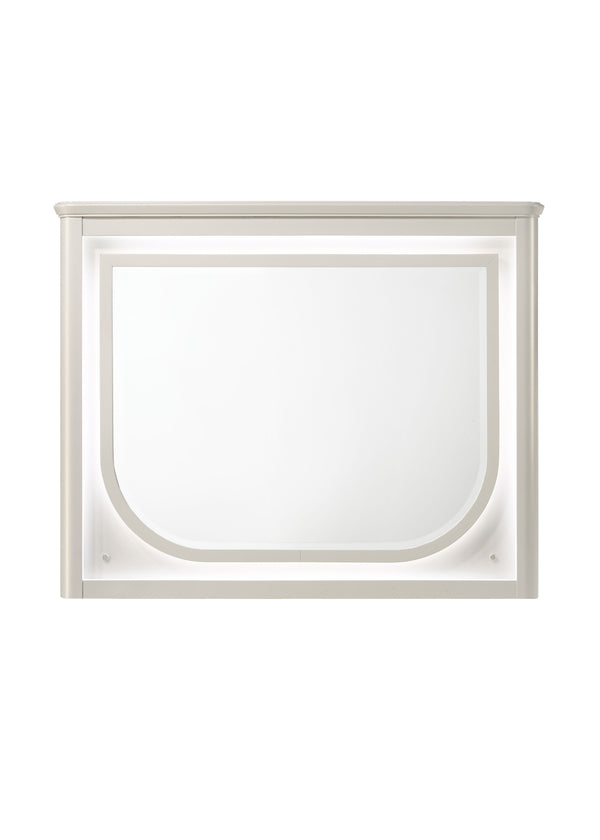 English Elm Laveda LED-Illuminated Pearl White Wall Mirror with Beveled Edge, Modern Slim MDF Frame, Ambient Glow B2726P269274
