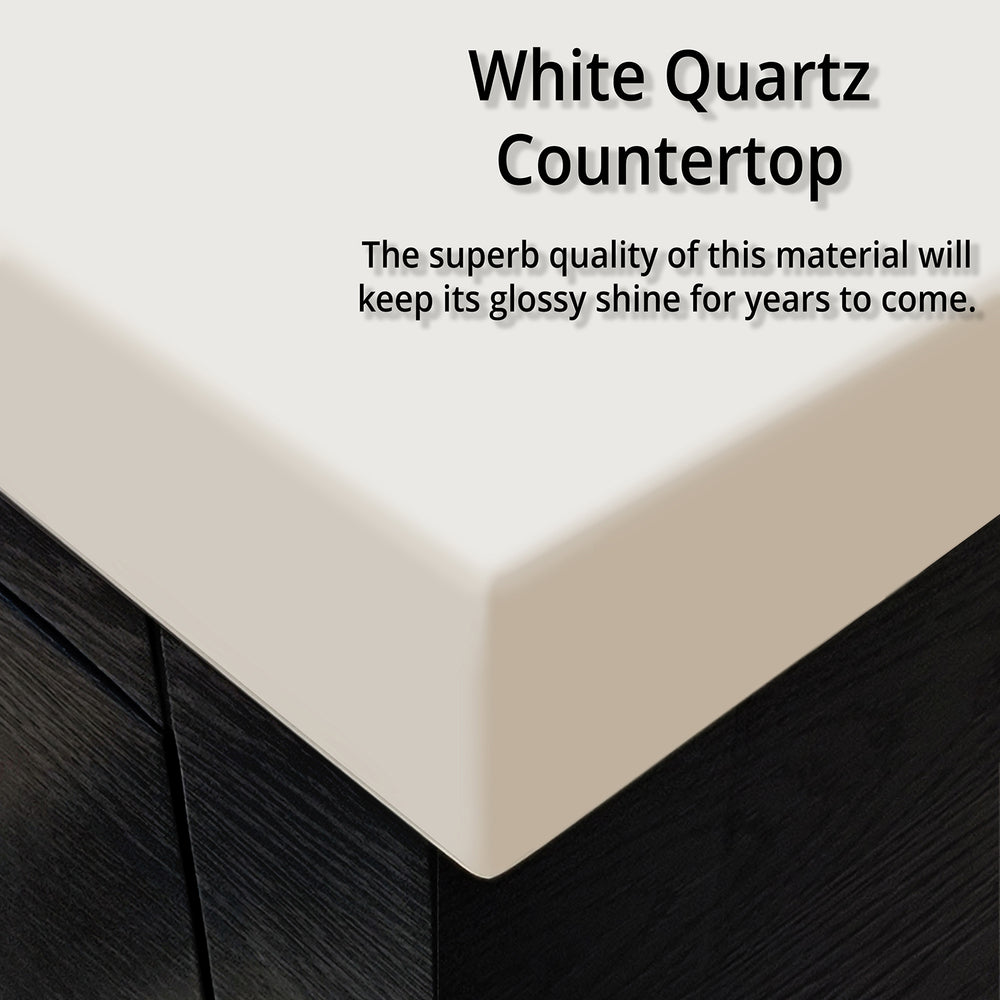 English Elm Black Oak Double Bath Vanity Set With White Quartz Top, Chrome Faucets & 36" Mirrors For Modern Baths B2731S02179