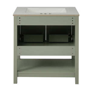 English Elm 30-Inch Green Bathroom Vanity With Ceramic Sink, Elegant Design, Smart Storage For Small Spaces WF325888AAF