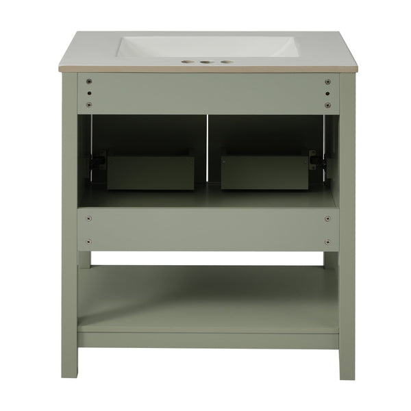 English Elm 30-Inch Green Bathroom Vanity With Ceramic Sink, Elegant Design, Smart Storage For Small Spaces WF325888AAF