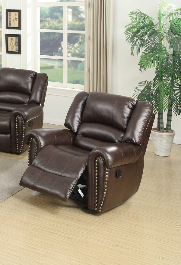 English Elm Modern Oversized Manual Recliner Chair Glider in Bonded Leather with Nailhead Trim and Plush Support Dark Brown 41 L x 31 W x 26 H B011P205583
