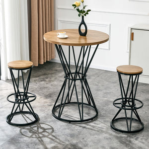 English Elm Single Package Industrial Bar Set Round Mdf Top with Metal Frame Seats 2 for Kitchen Black,Wood W1151P434793