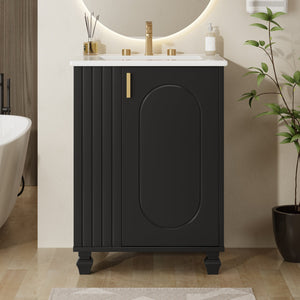 English Elm Christopher Knight Home® - 24" Retro Bathroom Vanity with Ceramic Sink, Solid Wood Frame, Soft-Close Door, Ample Storage Black N759P293645B
