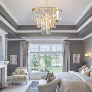 English Elm 20" K9 Crystal Tiered Chandelier 7 Light Gold Frame Glam Pendant for Dining Foyer W2312P415969