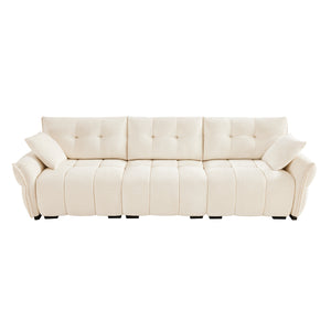 English Elm 3-Seater Sofa With 2 Pillows - Elegant Beige Chenille Upholstery, Solid Wood Frame, Modern Comfort W714S01136