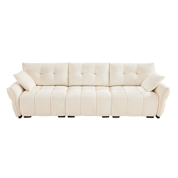 English Elm 3-Seater Sofa With 2 Pillows - Elegant Beige Chenille Upholstery, Solid Wood Frame, Modern Comfort W714S01136