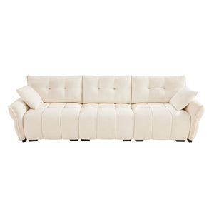 English Elm 3 Seater Chenille Sofa Solid Wood Frame Tufted Arms Deep Cushions Modern Living Room Beige W714S01652