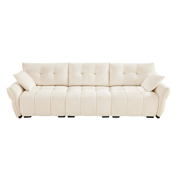 English Elm 3 Seater Chenille Sofa Solid Wood Frame Tufted Arms Deep Cushions Modern Living Room Beige W714S01652