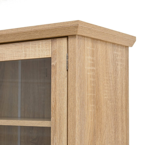 English Elm Topmax Farmhouse Buffet Hutch with Wine Rack Shaker Glass Pantry Cabinet N717P327043N