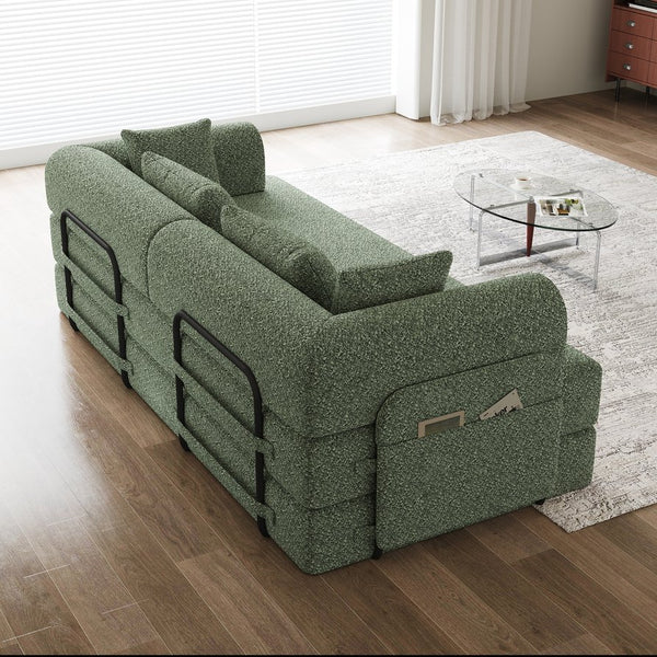 English Elm 78.7-Inch Convertible Sleeper Sofa Bed with Chenille Upholstery, High-Density Foam, Side Pocket Storage Green W834P337411