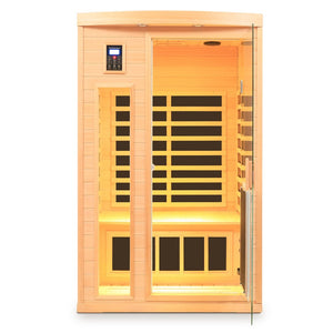 English Elm Low Emf Two Person Hemlock Far Infrared Sauna with Glass Door Heating Panels W632P501524