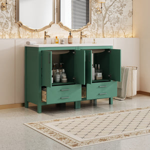 English Elm 48'' Bathroom Vanity with Sink 48.8'' Modern Freestanding 6-Drawer Ceramic Basin Cabinet for Baths Green N710SS00006F