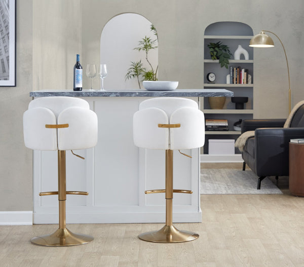 English Elm Fixed-height Swivel Counter Stools with Faux Leather Seats and Chrome Footrest Set of 2 Cream B202S02179