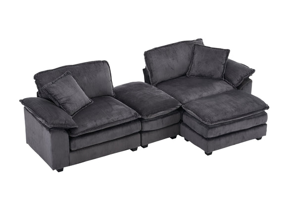 English Elm Corduroy Plush 2-Seat Sofa with 2 Back Cushions, Toss Pillows & Ottomans — Deep Seat Comfort Grey W2363S00064