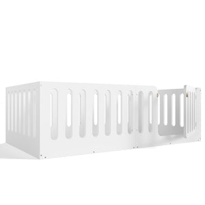 English Elm Twin Solid Pine Montessori Floor Bed with House Frame Door and Safety Fence Light White W5305P420632