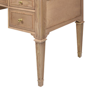 English Elm Dauphin Gold Accent 5-Drawer Wood Executive Desk, Natural Brown Wood