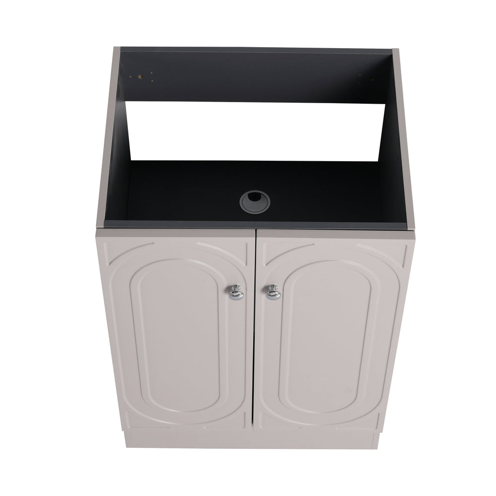 English Elm 24" Freestanding Bathroom Vanity with Integrated Basin Design, Adjustable Shelf & 3 Metal Handles, Eco Plywood Finish khaki W999P241051