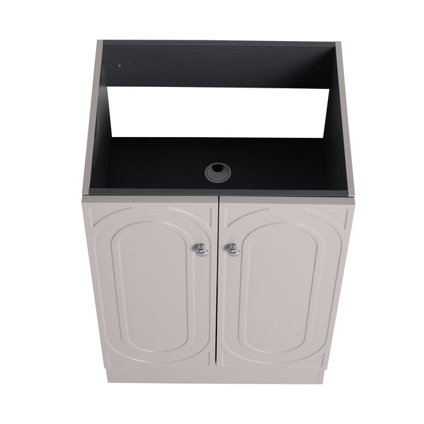 English Elm 24" Freestanding Bathroom Vanity with Integrated Basin Design, Adjustable Shelf & 3 Metal Handles, Eco Plywood Finish khaki W999P241051